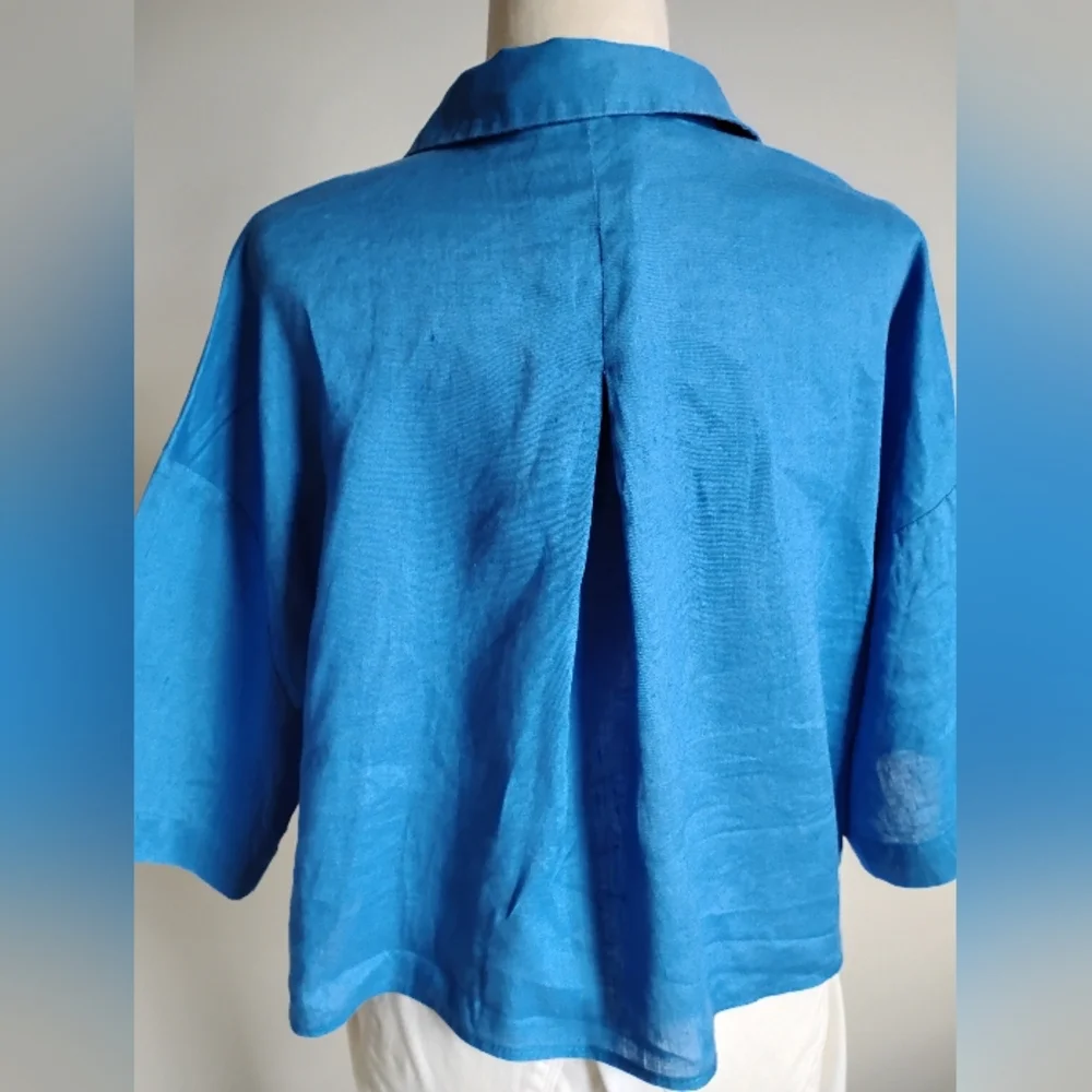 H&M Linen Oversized Swing Style Button Down Shirt Royal Blue Minimalist Size Med - Picture 8 of 14